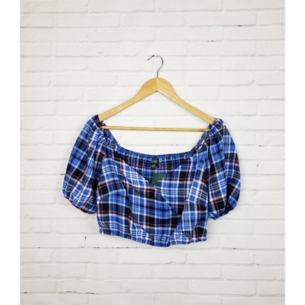 Wild Fable Plaid V-Neck Crop Top - Picture 3 of 5